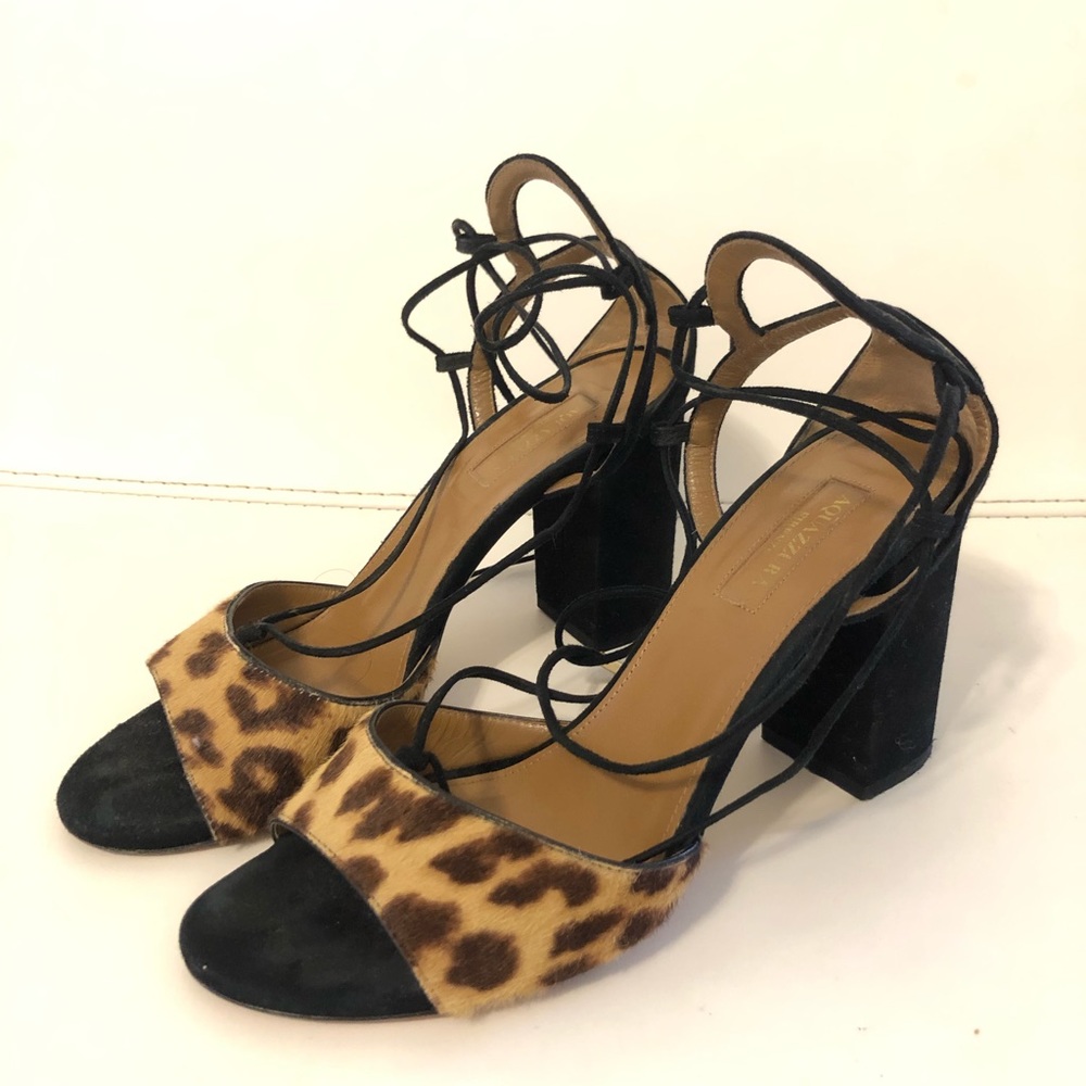 Aquazzura Pony Hair Cheetah Print Lace Up Heels Size 38.5 $995